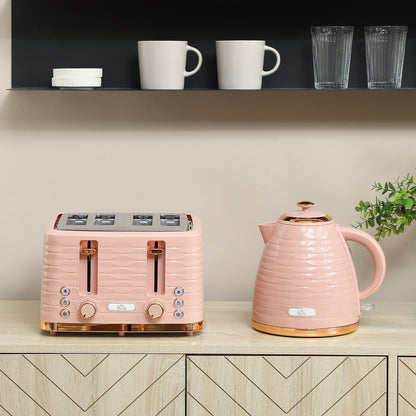 3000W 1.7L Kettle & 4 Slice Toaster, Kettle and Toaster Set with 7 Browning Controls and Crumb Tray, Light Pink / Blue