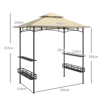 8' x 5' Grill Gazebo Canopy, Double Tiered Outdoor BBQ Gazebo Shelter with 2 Side Shelves, Storage Baskets, Hook for Garden