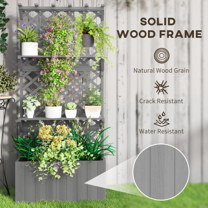 Fir Wood Planter with Tall Trellis Roof & Upper Shelf | 52L | 70x31cm Planting Area | Fabric Liner & Drainage Holes | 50kg | 76x33x177cm | Climbing Plants | Grey