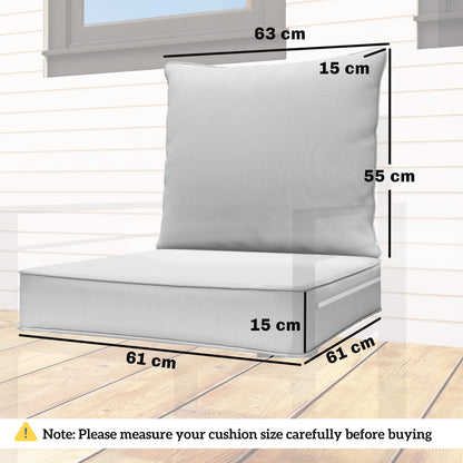 Deep Seat Chair Cushion Set | 15cm Thick Seat & Back Cushion | Removable Washable Covers | Fade & Stain Resistant | Indoor & Outdoor | Seat 61 x 61cm | Back 63 x 55cm | Light Grey