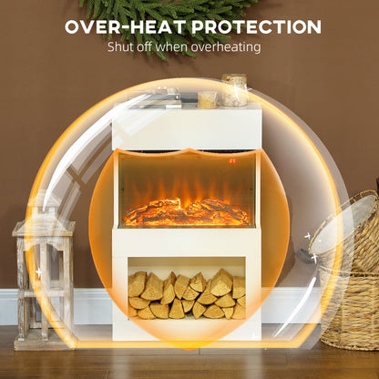 Electric Fireplace with 3D Flame Effect, 6 Colours & 3 Brightness Levels, 1000W/2000W Electric Fire and Mantel Reach up to 30㎡ Space with Remote & Timer