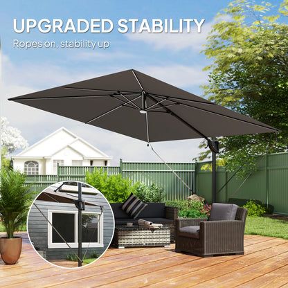 3 x 3m Cantilever Garden Parasol | Solar LED Lights | UPF50+ | 360° Rotation | Dark Grey