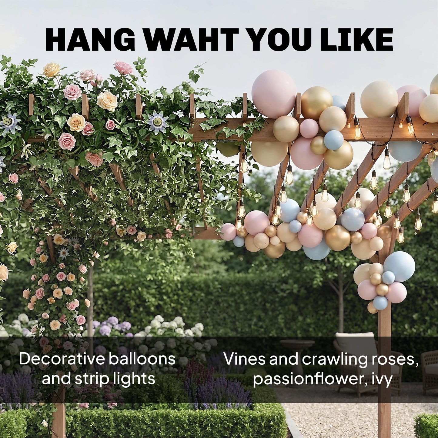 Outsunny 3 x 3 m Wooden Pergola Kit, Garden Pergola Gazebo Grape Trellis with Triangle Supports, Maple Wood-effect