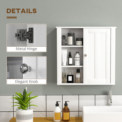 Cabinet, Modern Bathroom Wall Cabinet with Adjustable Shelves and Cupboard, 53W x 15D x 51H cm, White