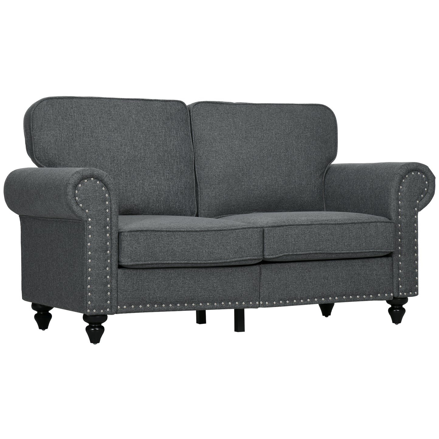 Retro Vintage Style Two-Seater Mid-Century Sofa, with Pocket Springs - Charcoal Grey