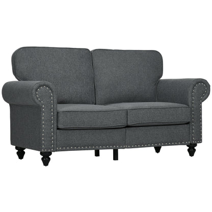 Retro Vintage Style Two-Seater Mid-Century Sofa, with Pocket Springs - Charcoal Grey