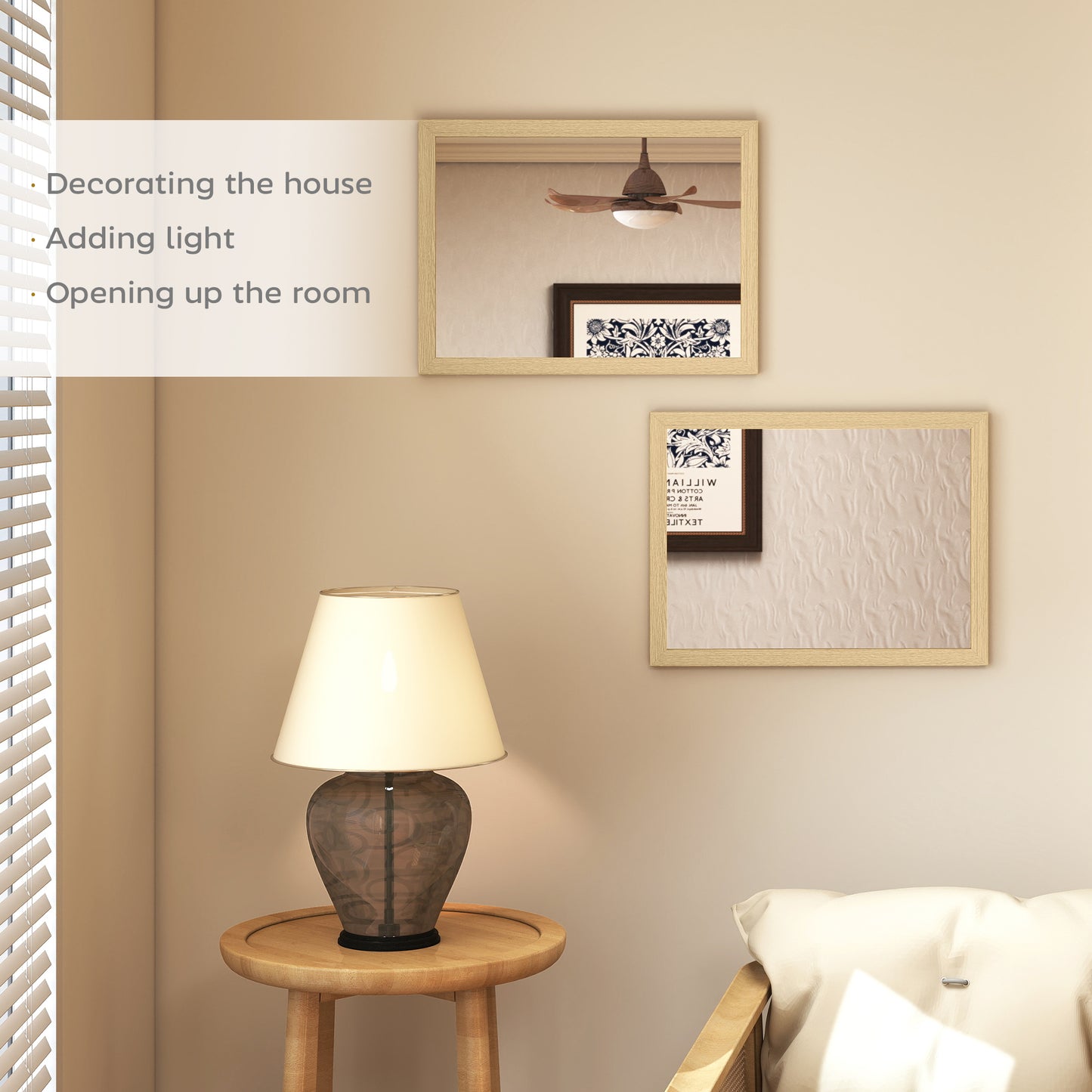 Set of 2 Wall Mirrors | Natural Wood Finish Frame | 30 x 40 cm