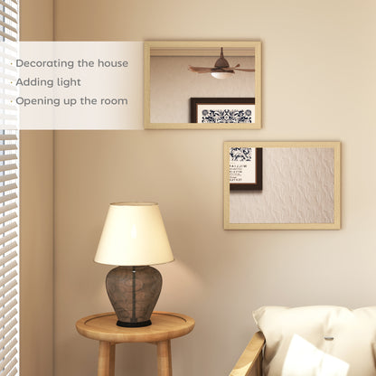 Set of 2 Wall Mirrors | Natural Wood Finish Frame | 30 x 40 cm