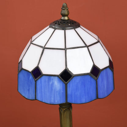 Handmade Stained Glass Table Lamp, Antique Style Bedside Lamp for Bedroom, Living room, Home, Nightstand, Decorative Night Light, Blue