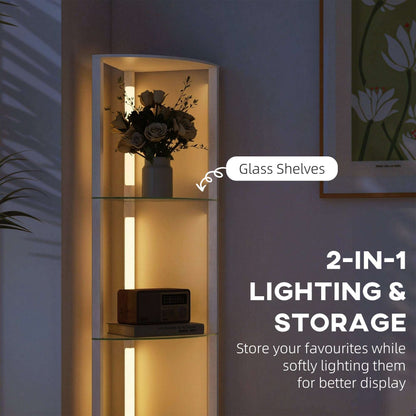 LED Floor Lamp with 5 Shelves | 3 Brightness Levels | Foot Switch | 20W 3000K | Frosted Glass Tiers | 162cm | White