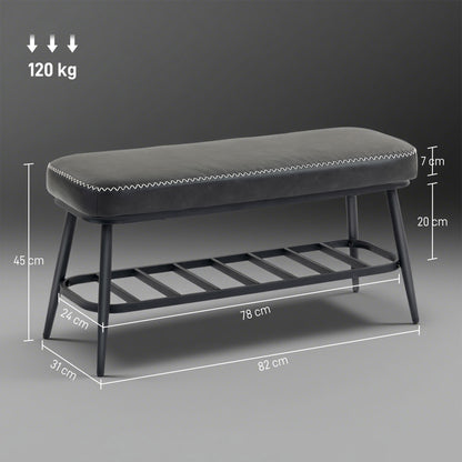 PU Leather Shoe Storage Bench - Charcoal Grey