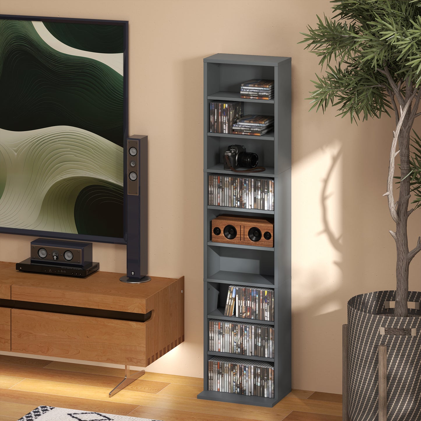 Homcom 260 Narrow CD Storage Unit - Grey / Black / White