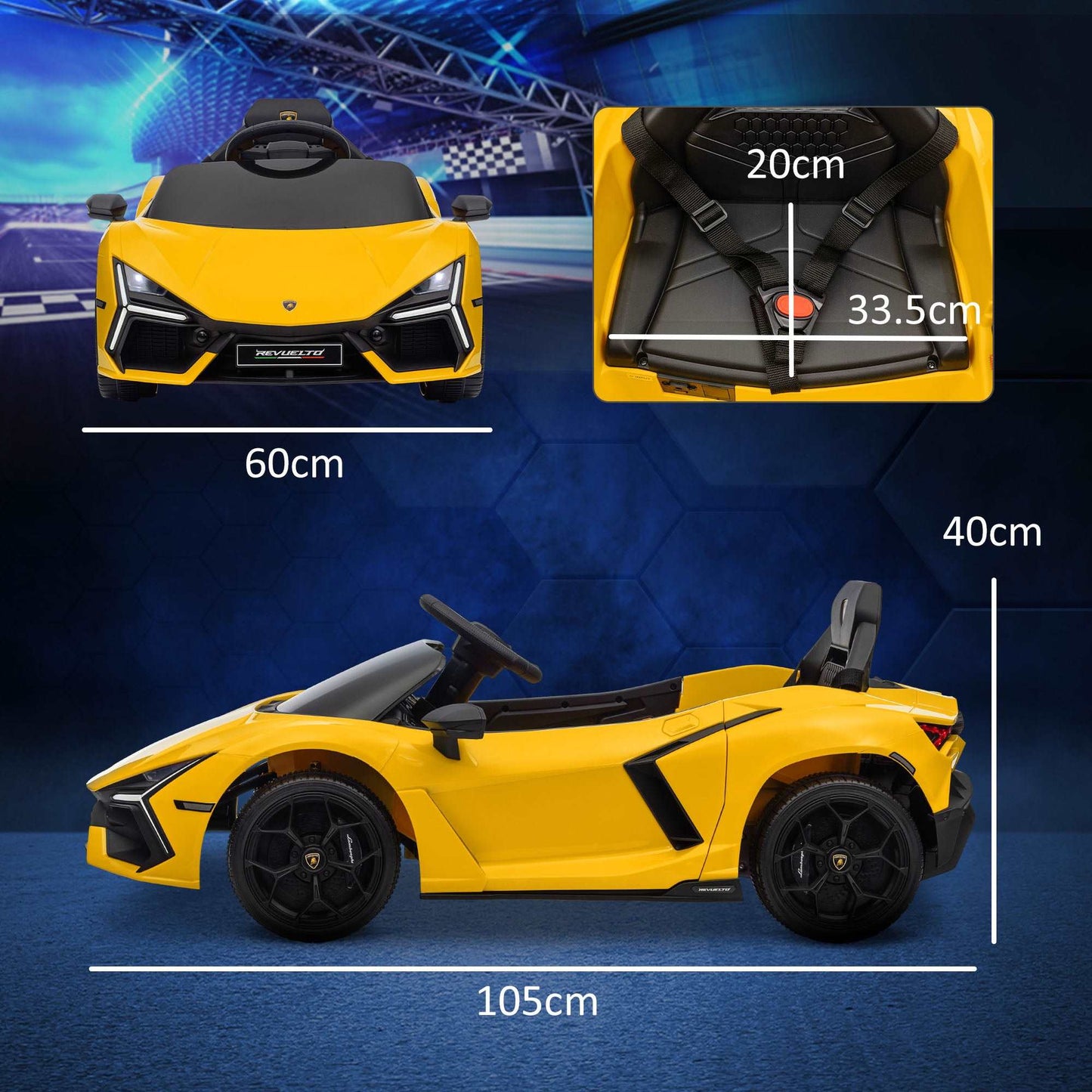AIYAPLAY Lamborghini Revuelto Licensed 12V Ride on Car w/ Butterfly Doors Training Wheels, Suspension, Remote Control Yellow / Orange