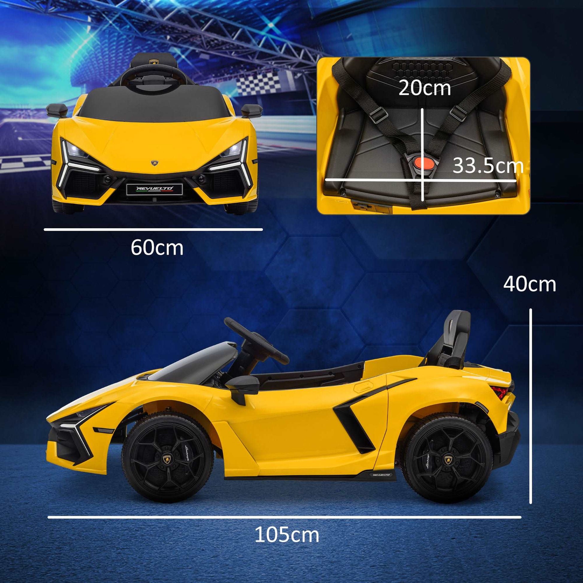AIYAPLAY Lamborghini Revuelto Licensed 12V Ride on Car w/ Butterfly Doors Training Wheels, Suspension, Remote Control Yellow / Orange