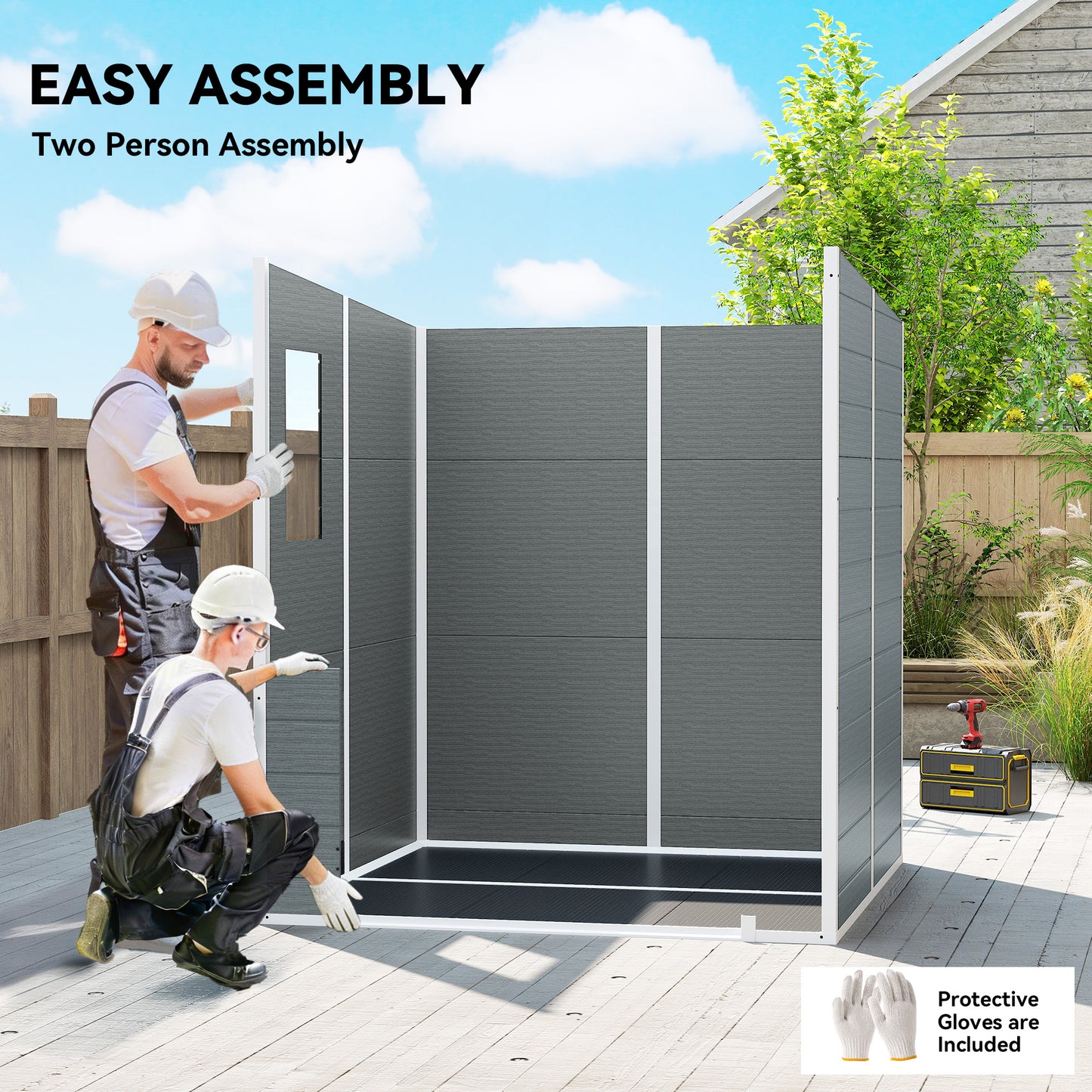 PP & Aluminium Garden Storage Shed with Floor | 3 Windows | Dual Vents | Double Doors | Lock & Keys | UV-Resistant | Water-Repellent | 40kg/m² Snow Load | 182x182x196cm | 2.89m² | Tools Bikes & BBQ | Grey