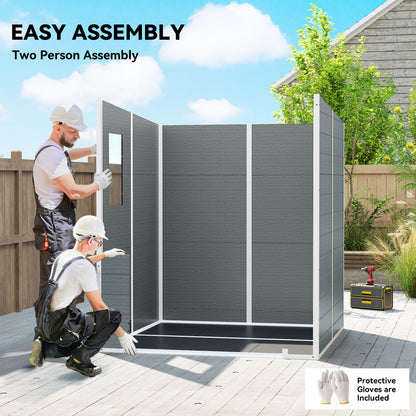 PP & Aluminium Garden Storage Shed with Floor | 3 Windows | Dual Vents | Double Doors | Lock & Keys | UV-Resistant | Water-Repellent | 40kg/m² Snow Load | 182x182x196cm | 2.89m² | Tools Bikes & BBQ | Grey