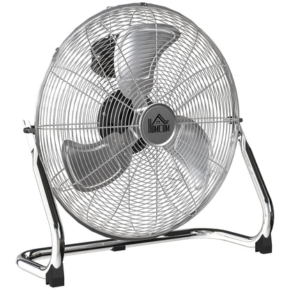 Metal Floor Fan, Electric Portable Desk & Table Fan with 3 Speed Settings and 120° Adjustable Tilt, Powerful Airflow for Home Office, Silver Tone