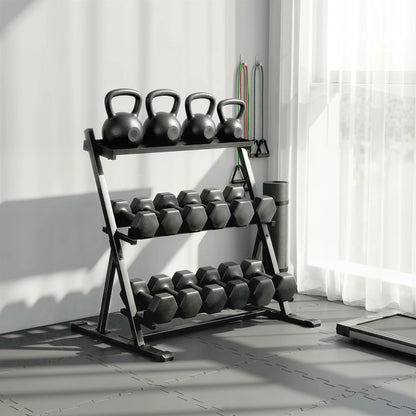 SPORTNOW 3-Tier Adjustable Dumbbell Rack, Heavy-Duty Weight Rack for Dumbbells, Kettlebells and Multiple Balls, Space-Saving Weight Storage Stand for Home Gym, 200 KG Capacity