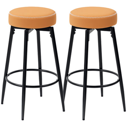 Set of Two Faux Leather Bar Stools - Green/Black - Grey/Black - Brown/Black