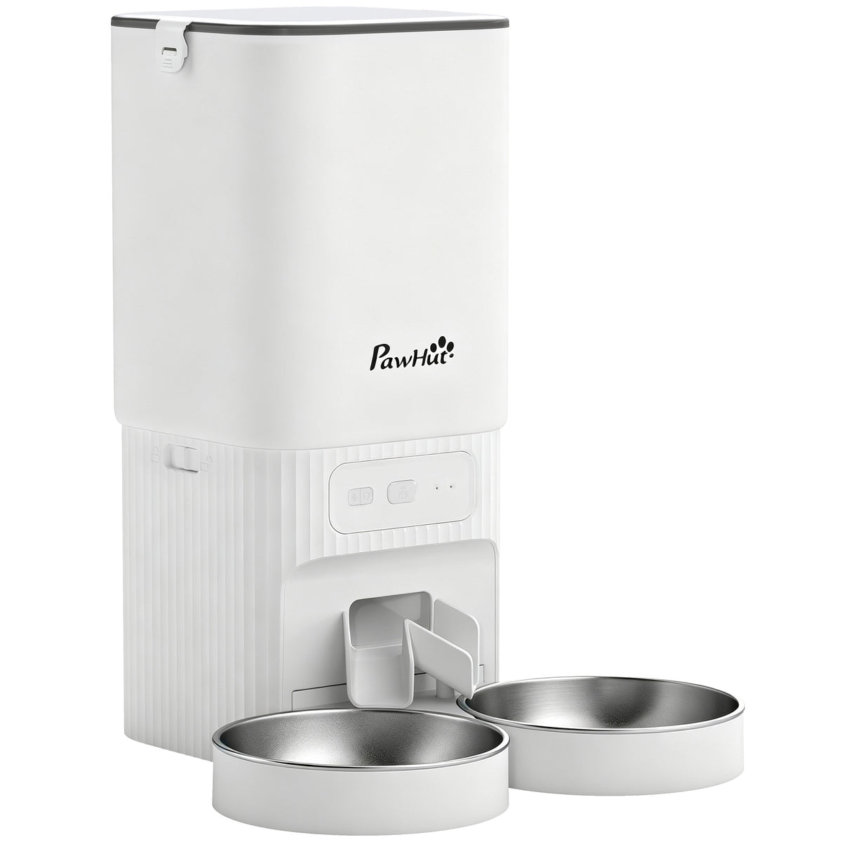 PawHut 7L Automatic Cat & Small Dog Feeder | Tuya App, 2.4GHz & 5GHz Wi-Fi | Dual Bowls, 15 Meals a Day & Battery Backup | White