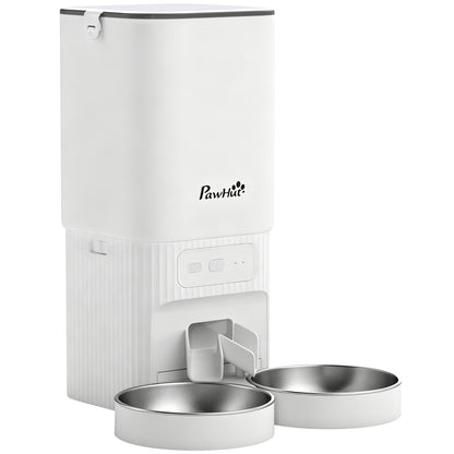 PawHut 7L Automatic Cat & Small Dog Feeder | Tuya App, 2.4GHz & 5GHz Wi-Fi | Dual Bowls, 15 Meals a Day & Battery Backup | White