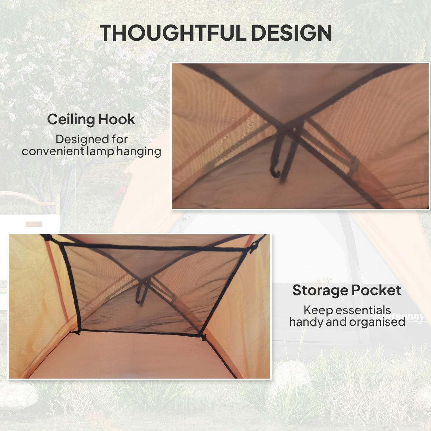 3-4 Person Camping Tent, Easy Set Up Waterproof Dome Tent with Sewn-in Groundsheet, Mesh Windows, Pocket and Hook for Camping, Orange & Grey