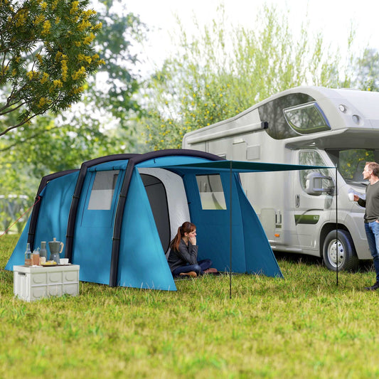 Inflatable 3-4 Man Tunnel Tent w/ Air Pump, Living Area & Vestibule, Waterproof Family Camping Air Tent, Hiking, Blue