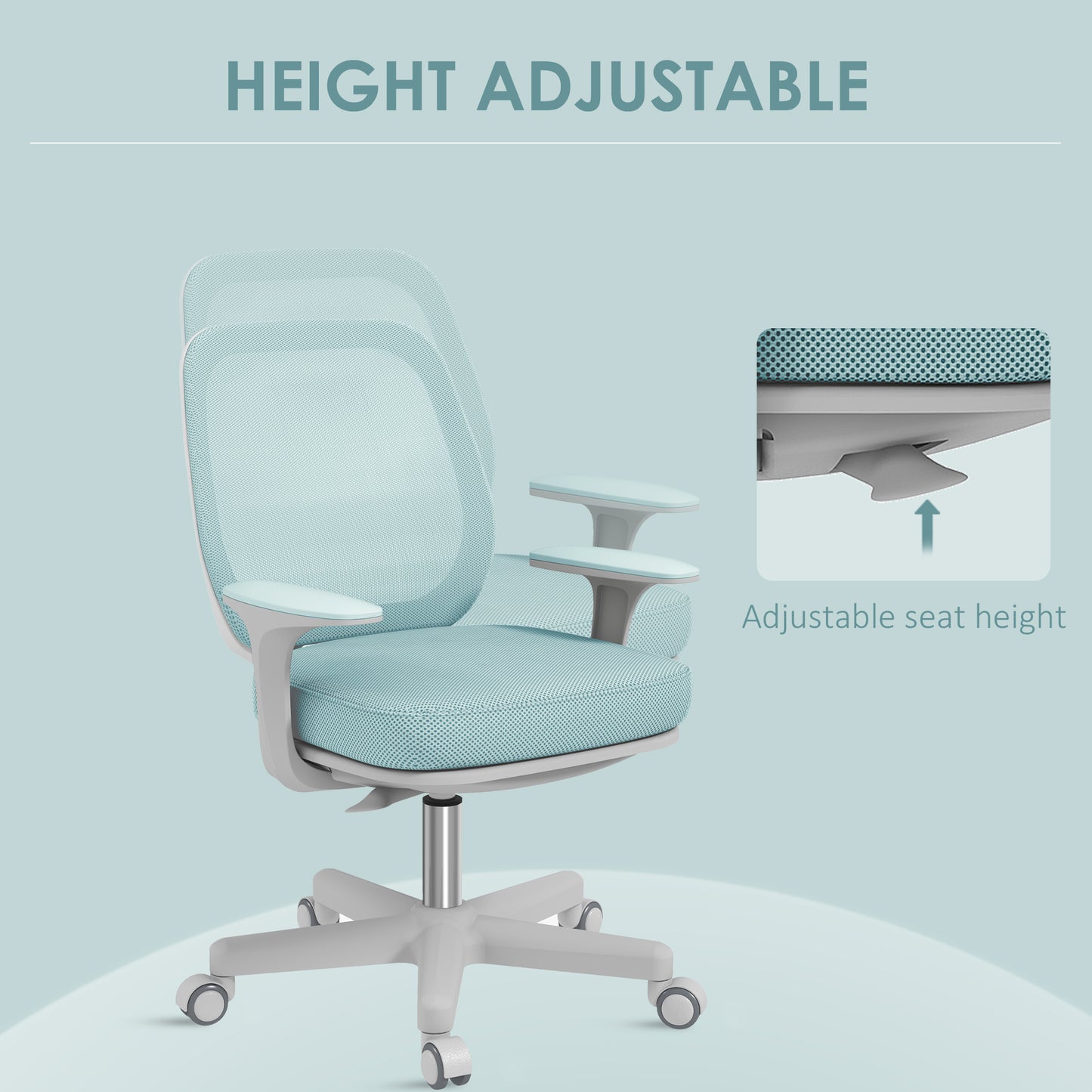 Mesh Back Office Chair | Height Adjustable 44–56cm | 120kg Capacity | Castor Wheels | Light Green