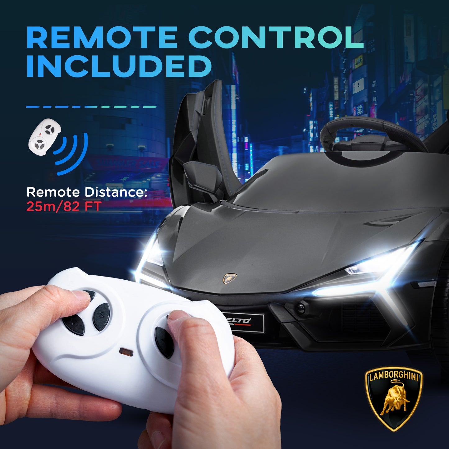 Lamborghini Revuelto Licensed 12V Ride on Car w/ Butterfly Doors Training Wheels, Suspension, Remote Control Black