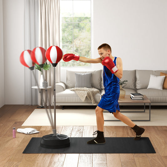 Punching Bag with Stand, Free Standing Boxing Set, Speed Bag with Speedball Adjustable Height from 126cm to 144cm for Teens, Red