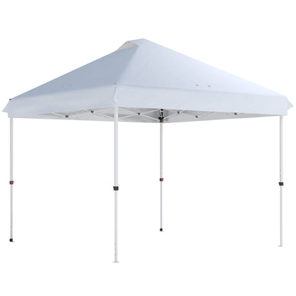 3x3m Pop-Up Gazebo with Flip-Down Wheels & One-Push Central Lock | UPF50+ 210D Oxford Fabric | Top Mesh Vent | 3-Height Adjustment | 4 Sandbags, 4 Guy Ropes & 12 Stakes | Carry Bag | 300x300x273cm | White