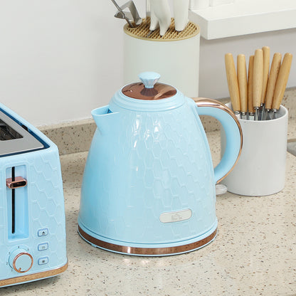 Kettle and Toaster Set, 1.7L 3000W Fast Boil Jug Kettle, 4 Slice Toaster with 7 Level Browning Controls, Light Blue / Pink