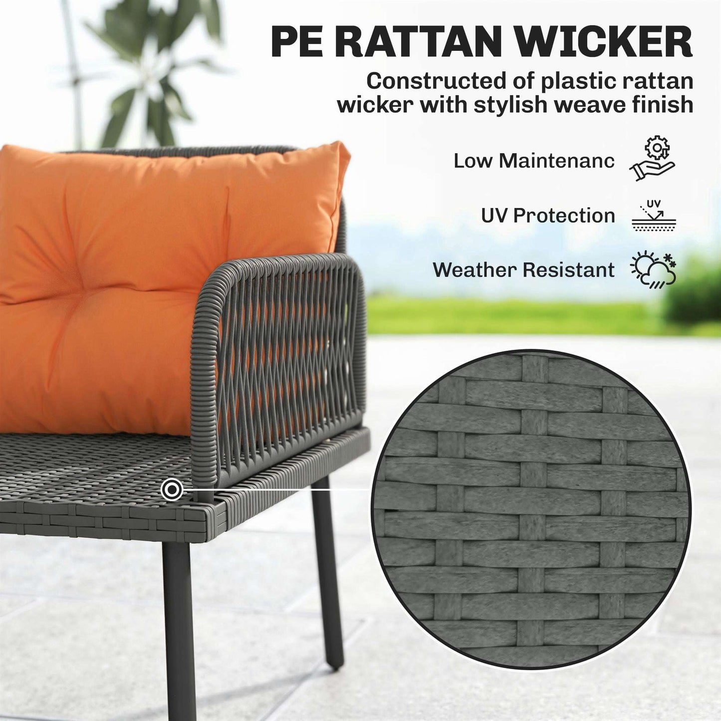 Outsunny 6 Piece Rattan Garden Furniture Set, 8 Seater Garden Corner Sofa with Cushions and Glass Top Table, Orange