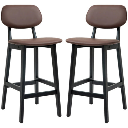 Bar Stools Set of 2, Modern Breakfast Bar Chairs, Faux Leather Upholstered Kitchen Stools with Backs and Wood Legs