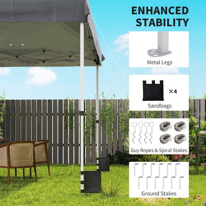 3x3m Pop-Up Gazebo with Flip-Down Wheels & One-Push Central Lock | UPF50+ 210D Oxford Fabric | Top Mesh Vent | 3-Height Adjustment | 4 Sandbags, 4 Guy Ropes & 12 Stakes | Carry Bag | 300x300x273cm | Dark Grey & White