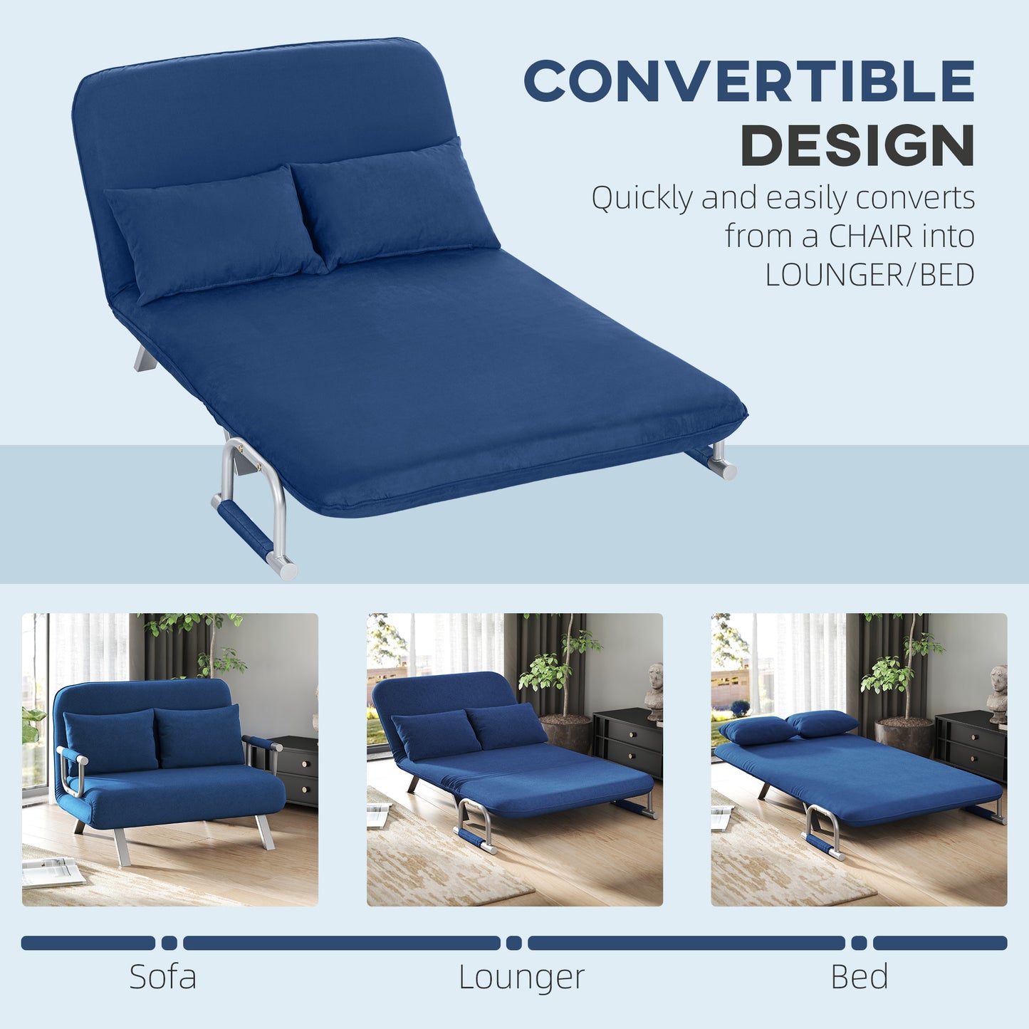 Two-Seater Click-Clack Sofa Bed - Dark Blue