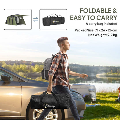 Inflatable 3-4 Man Tunnel Tent w/ Air Pump, Living Area & Vestibule, Waterproof Family Camping Air Tent w/ Sewn In Groundsheet