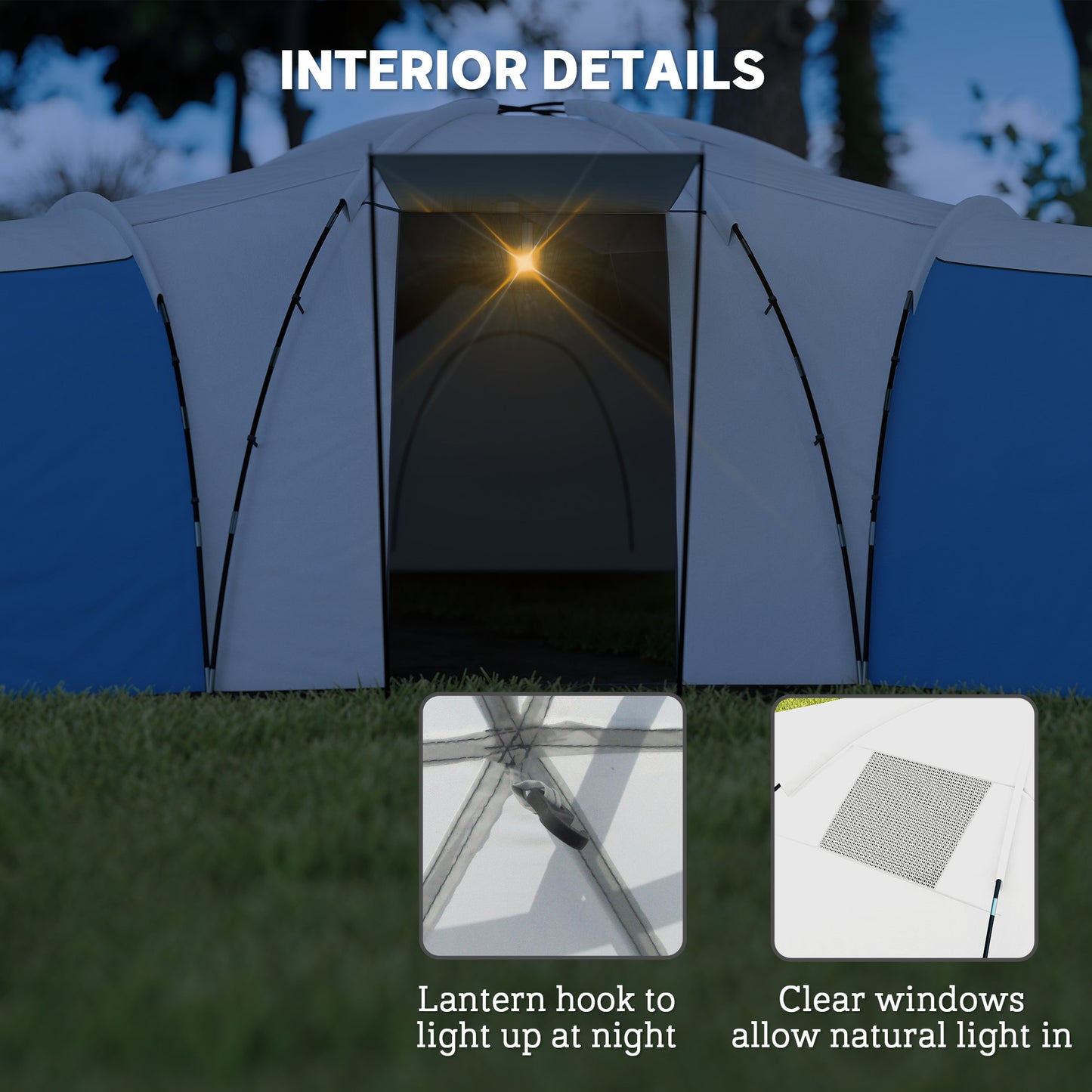 Outsunny 6-9 Man Tent with Bedrooms and Living Room, Accessories Included, Blue