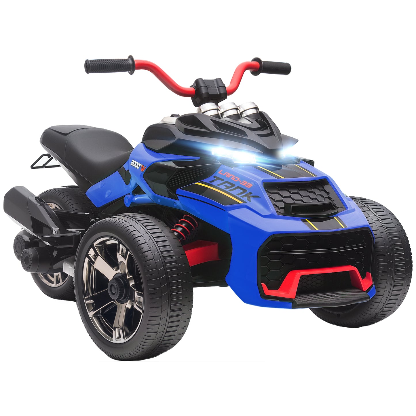 12V Kids Electric Ride On Car with 3 Wheeler, MP3 Player, Horn, 2 Speeds, LED Lights for Boys & Girls Ages 3-8