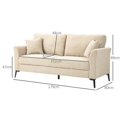 Modern 3 Seater Sofa, Linen Fabric Sofa Couch, Upholstered Sofa Settee with Cushions and Pillows for Living Room Guest Room Bedroom Office