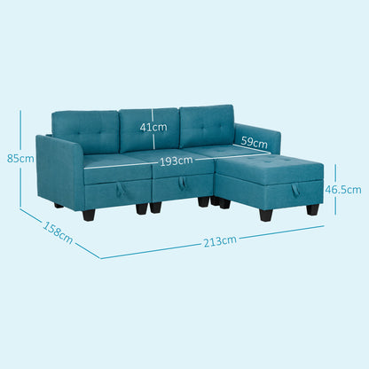 'L' Shape Modular Sofa, with Storage - Light Blue