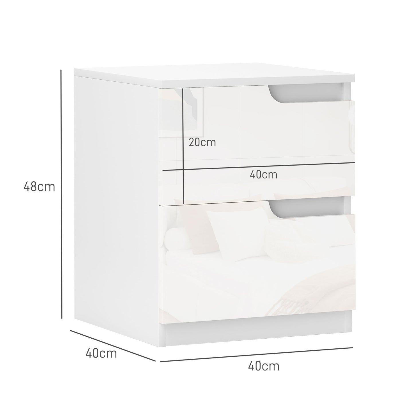 Set of Two High Gloss Bedside Tables - White