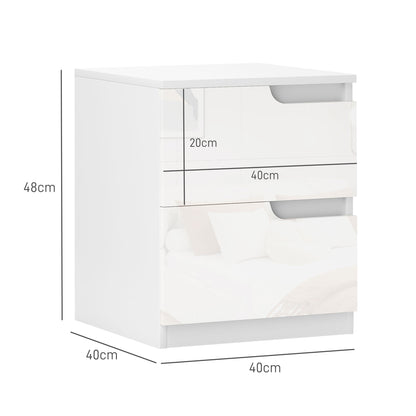 Set of Two High Gloss Bedside Tables - White