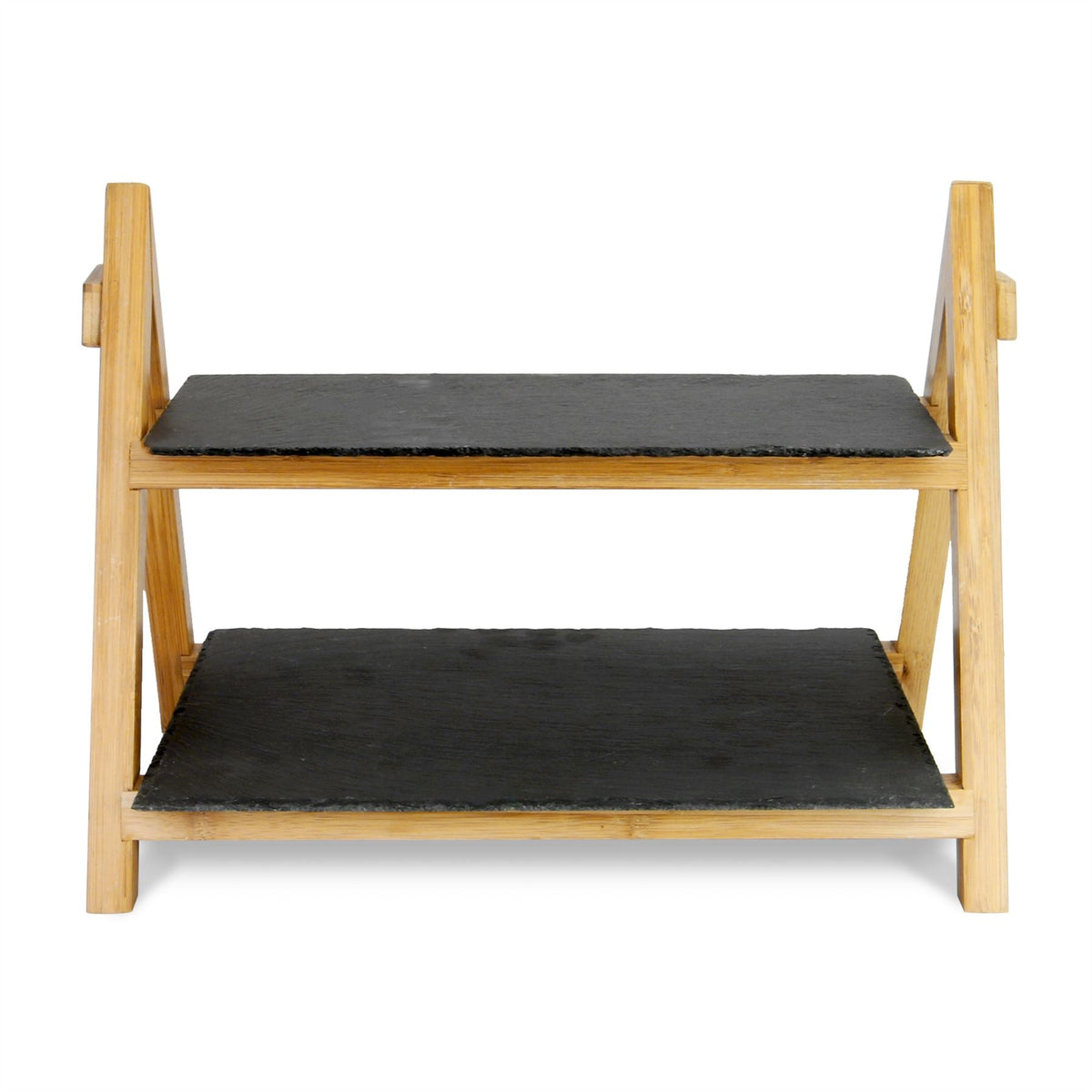 Maison & White 2 Tier Slate & Bamboo Food Stand | Foldable Frame | Removable Slate Platters | 32x42x25.5cm | 670g | Desserts Antipasti Entertaining | Assembly Required