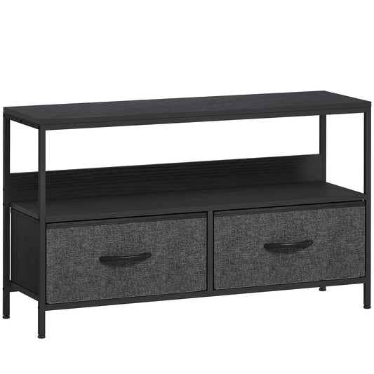TV Stand Cabinet with 2 Foldable Drawers - Black / White