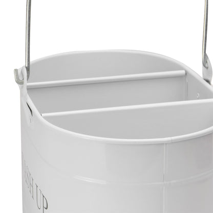 Maison & White Wash-Up Tidy | Chalk White Powder-Coated Steel Cleaning Caddy | 3 Compartments & Carry Handle | 27 × 14cm