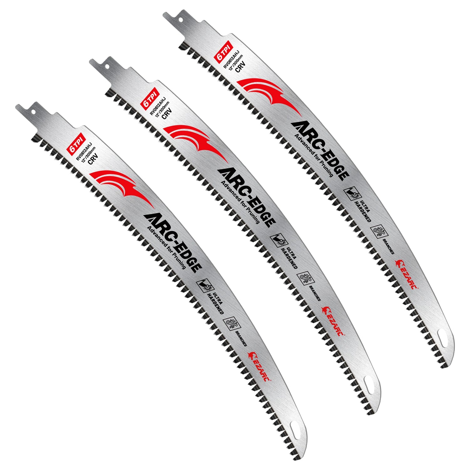 12 Inch Reciprocating Saw Blades, Japanese Teeth Wood Pruning Saw Blades 3Pcs 6TPI Arc Edge for Tree Trimming, Wood Cutting