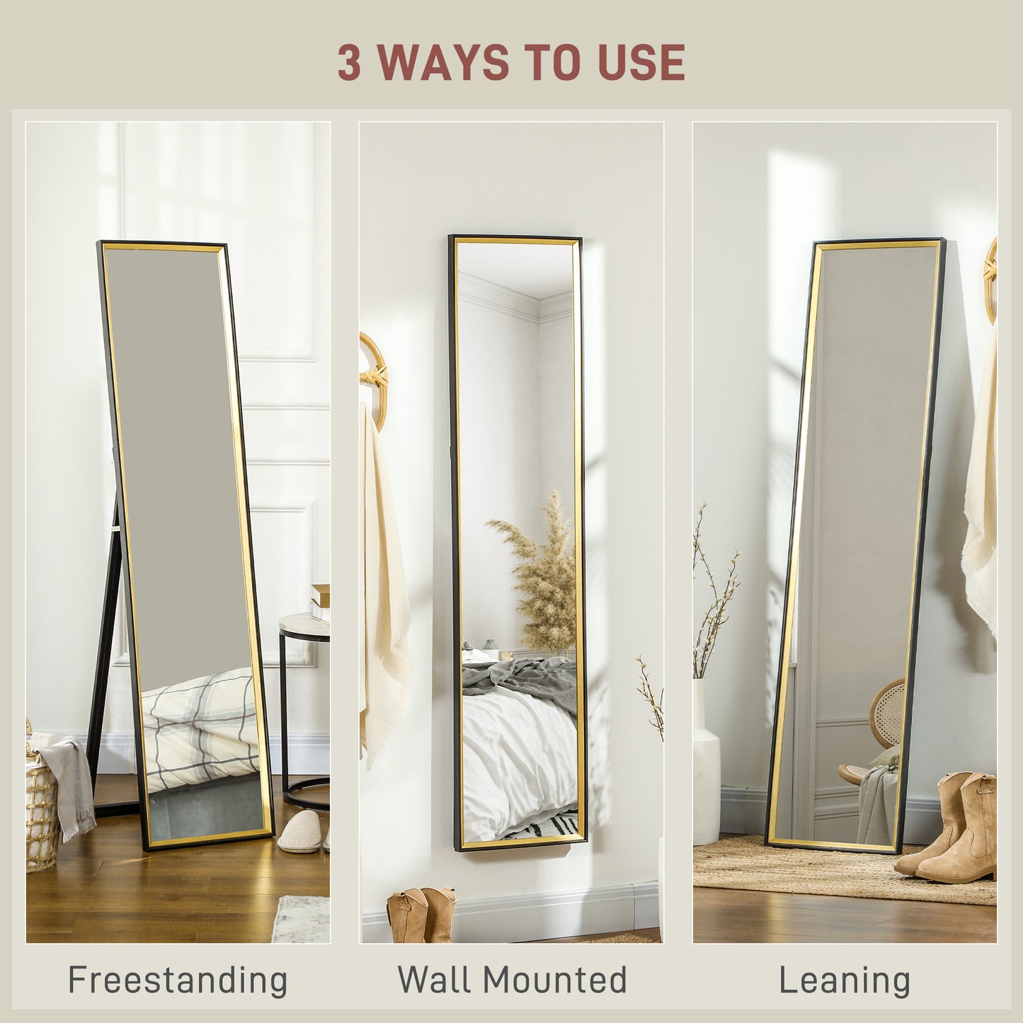 Full Length Mirror, 37 x 157cm Wall Mounted, Leaning, Free Standing Mirror, Framed Full Body Mirror for Living Room, Bedroom, Black