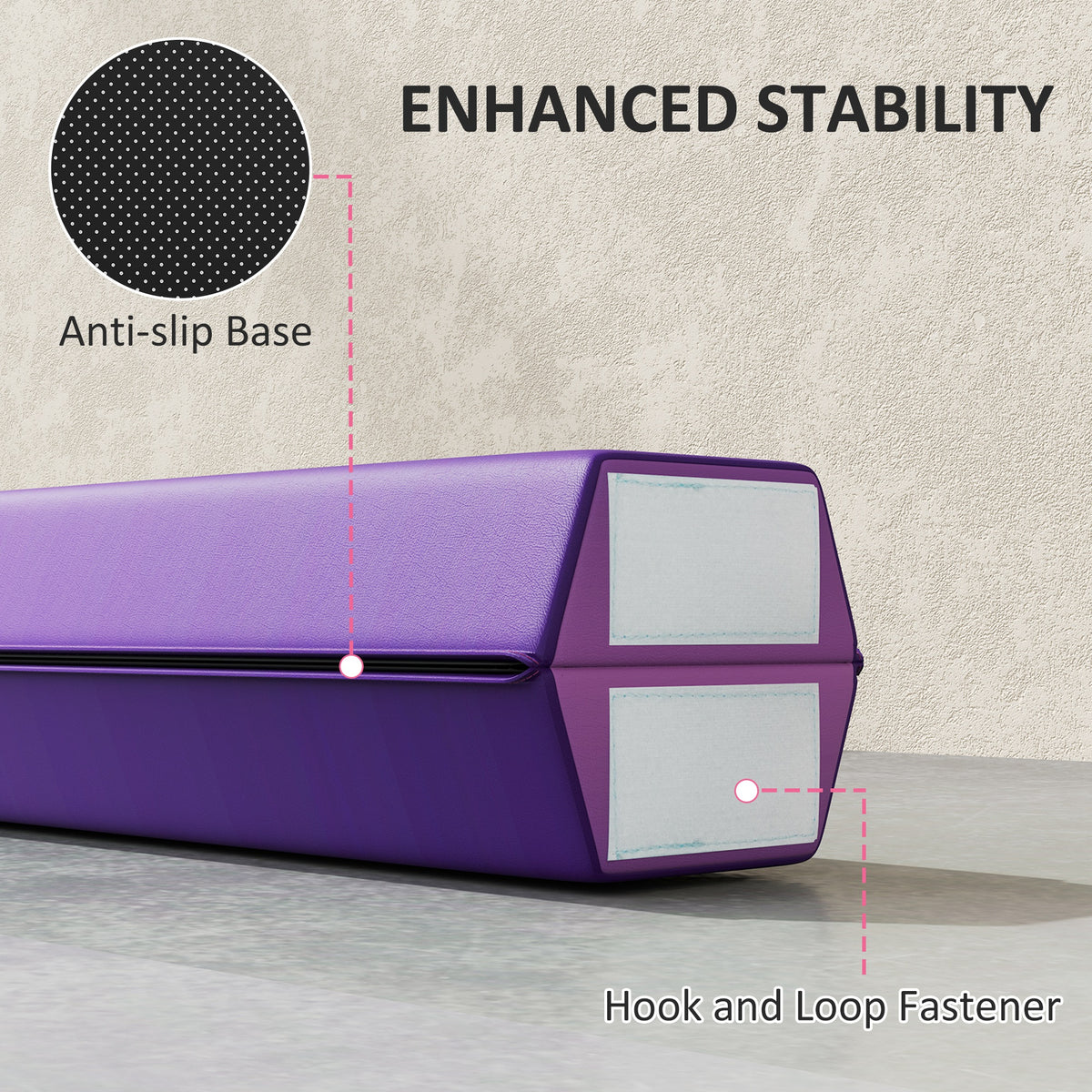 SPORTNOW Folding Gymnastics Floor Balance Beam | Purple & Pink | 236x10cm | Folds to 120cm | EVA Foam Core | 10cm Top 15cm Anti-Slip Base | Hook & Loop | 80kg | Age 3+ | Home Gym