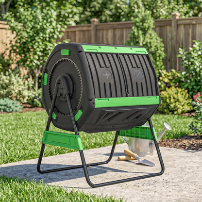 200L Dual Chamber Tumbling Compost Bin | 360° Rotation | 8 Adjustable Vents | BPA Free | Elevated Base | Green